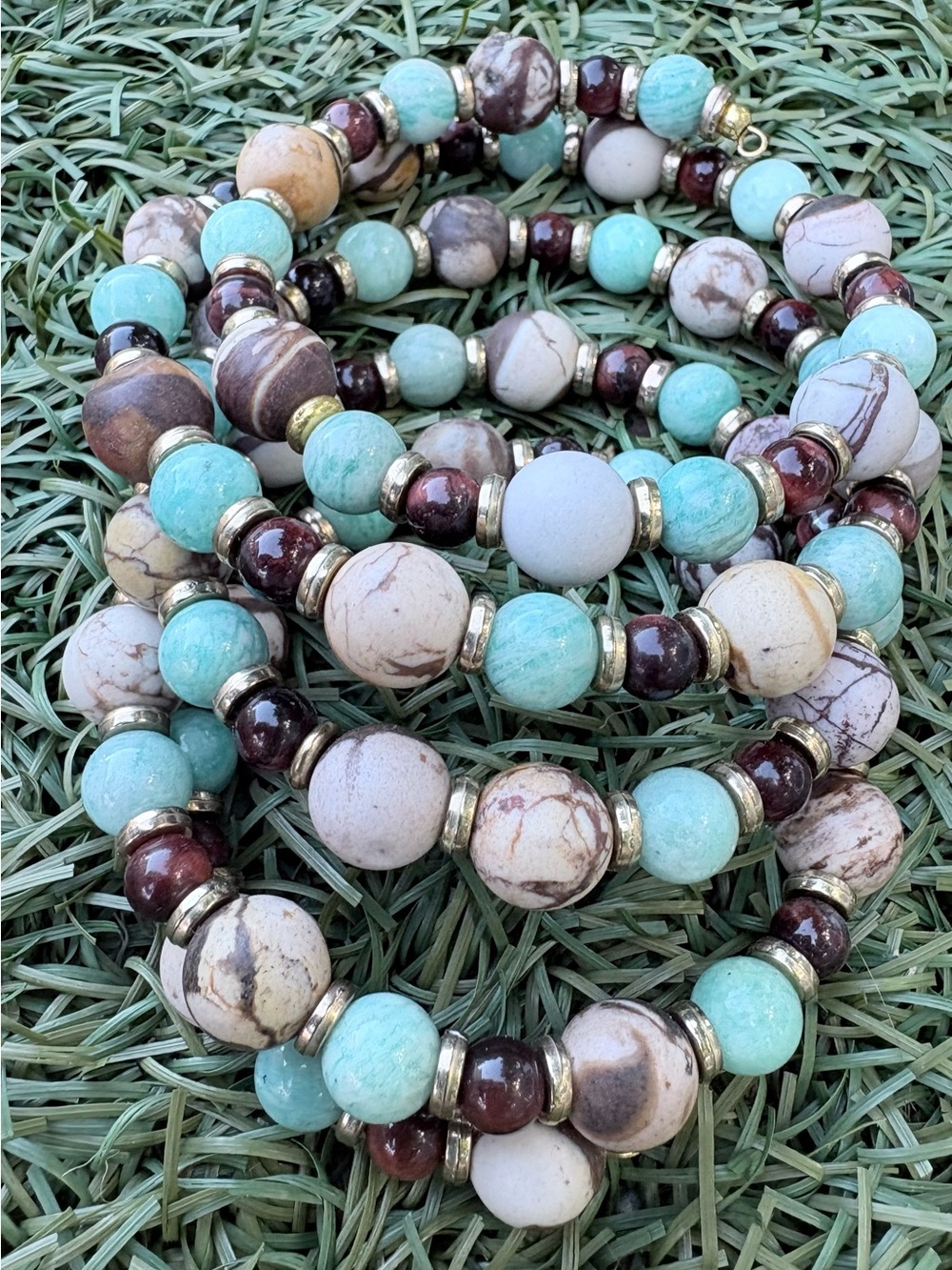 Turquoise & Brown Stone Memory wire  Bracelet